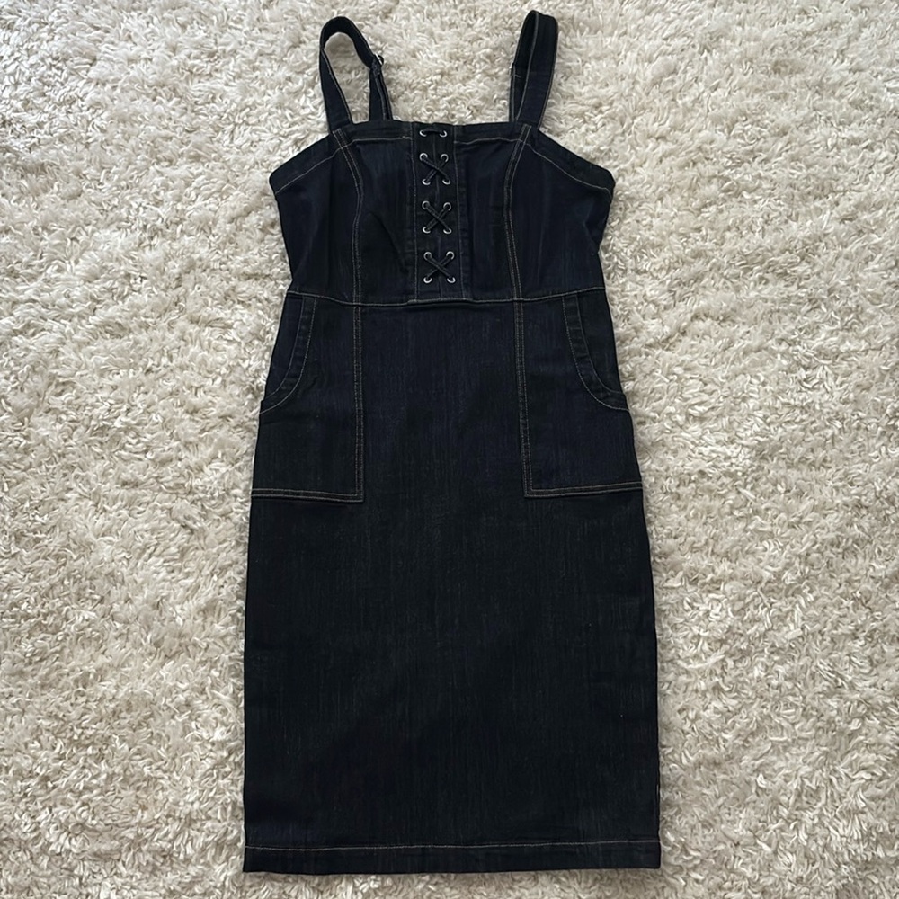 INC International Concepts Jean Dress With Overall Straps Size 6